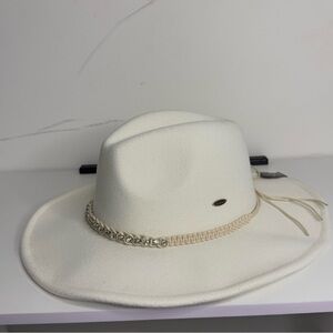 C.C New York Elegant White Fedora Hat with Beaded Band